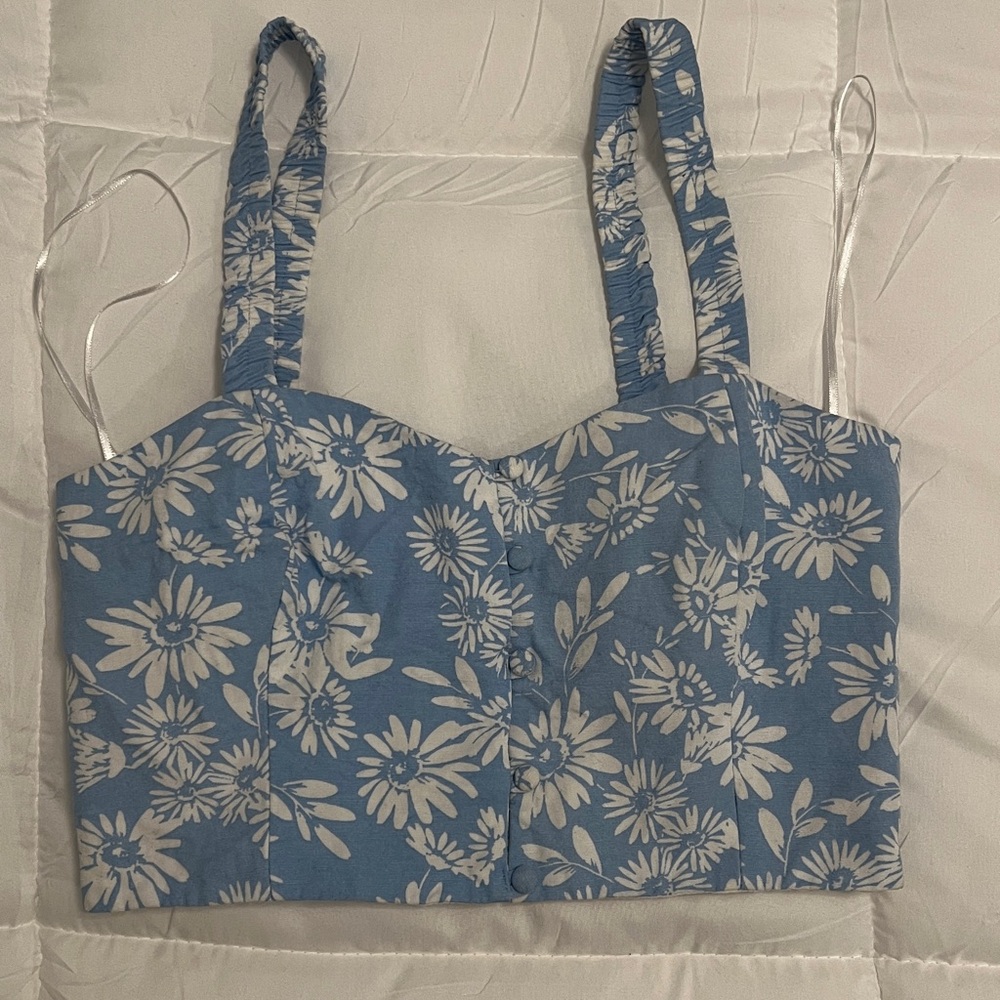 ZARA Floral Blue Crop Top
